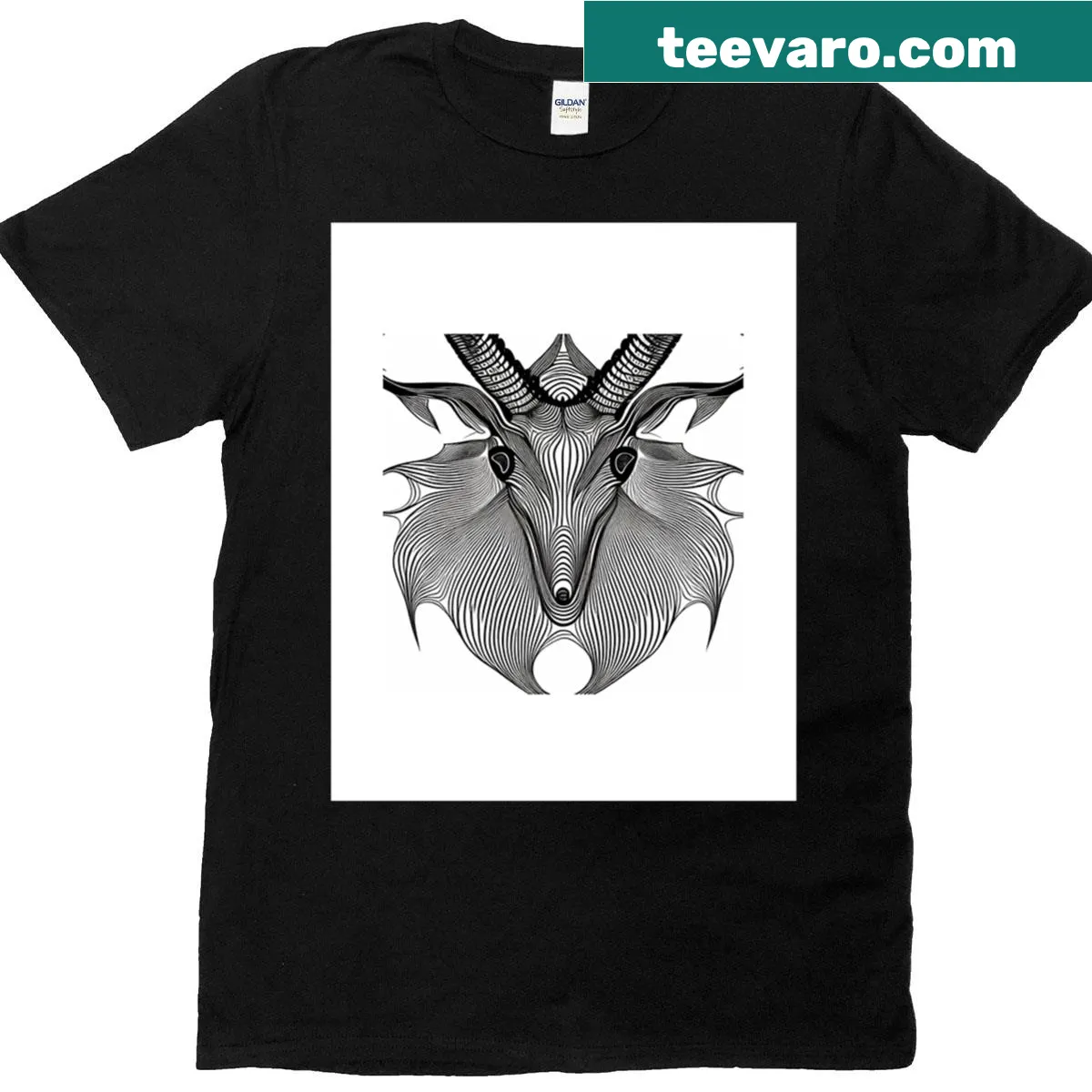 Illustrated striped deer graphic on a T-shirt — on a men's t-shirt