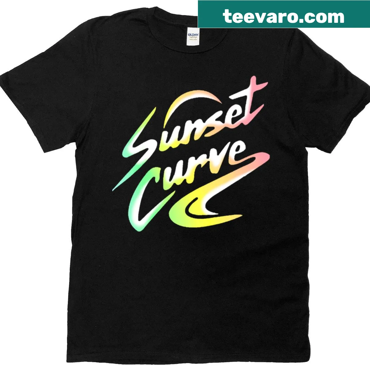 Sunset Curve logo t-shirt with a retro faded design — on a men's t-shirt