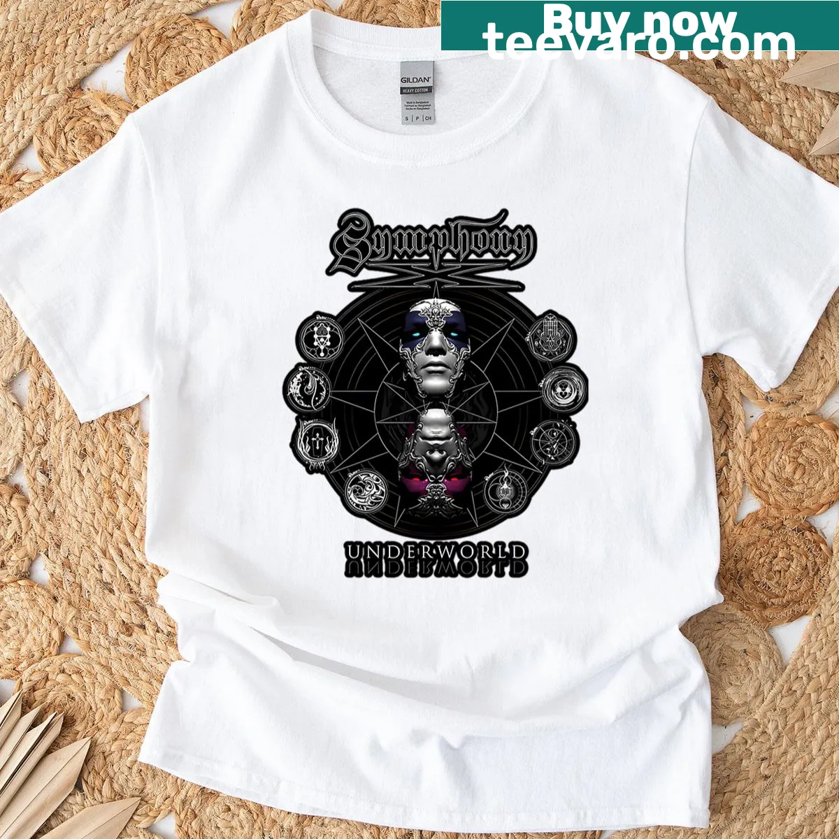 T-shirt featuring Symphony X band logo design — on a men's t-shirt