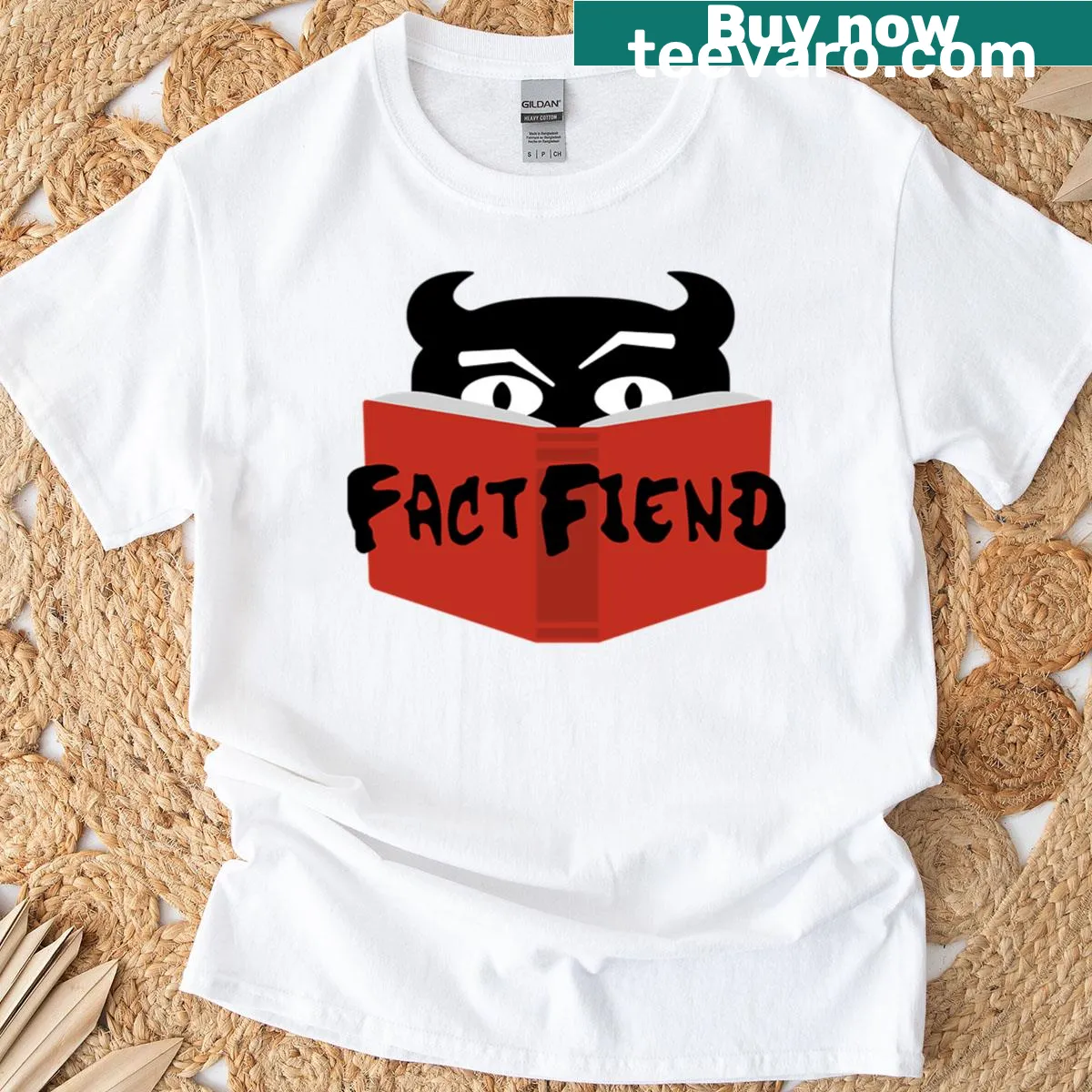 Minimalist Fact Fiend logo design on a hand-lettered t-shirt — on a men's t-shirt