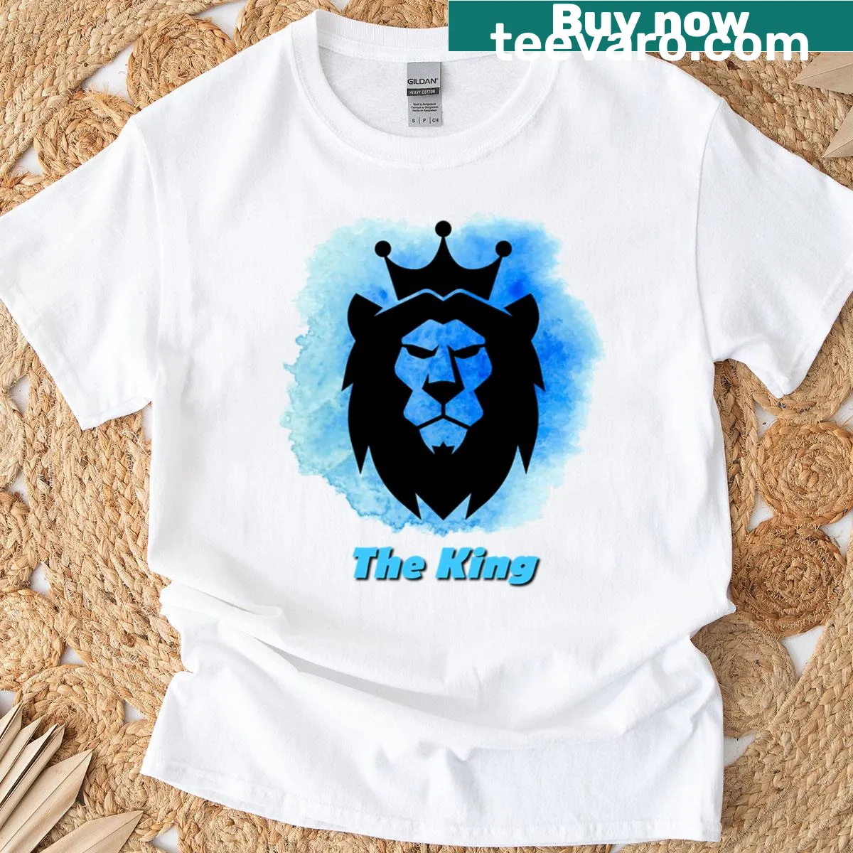 Illustrated t-shirt featuring a majestic lion design — on a men's t-shirt