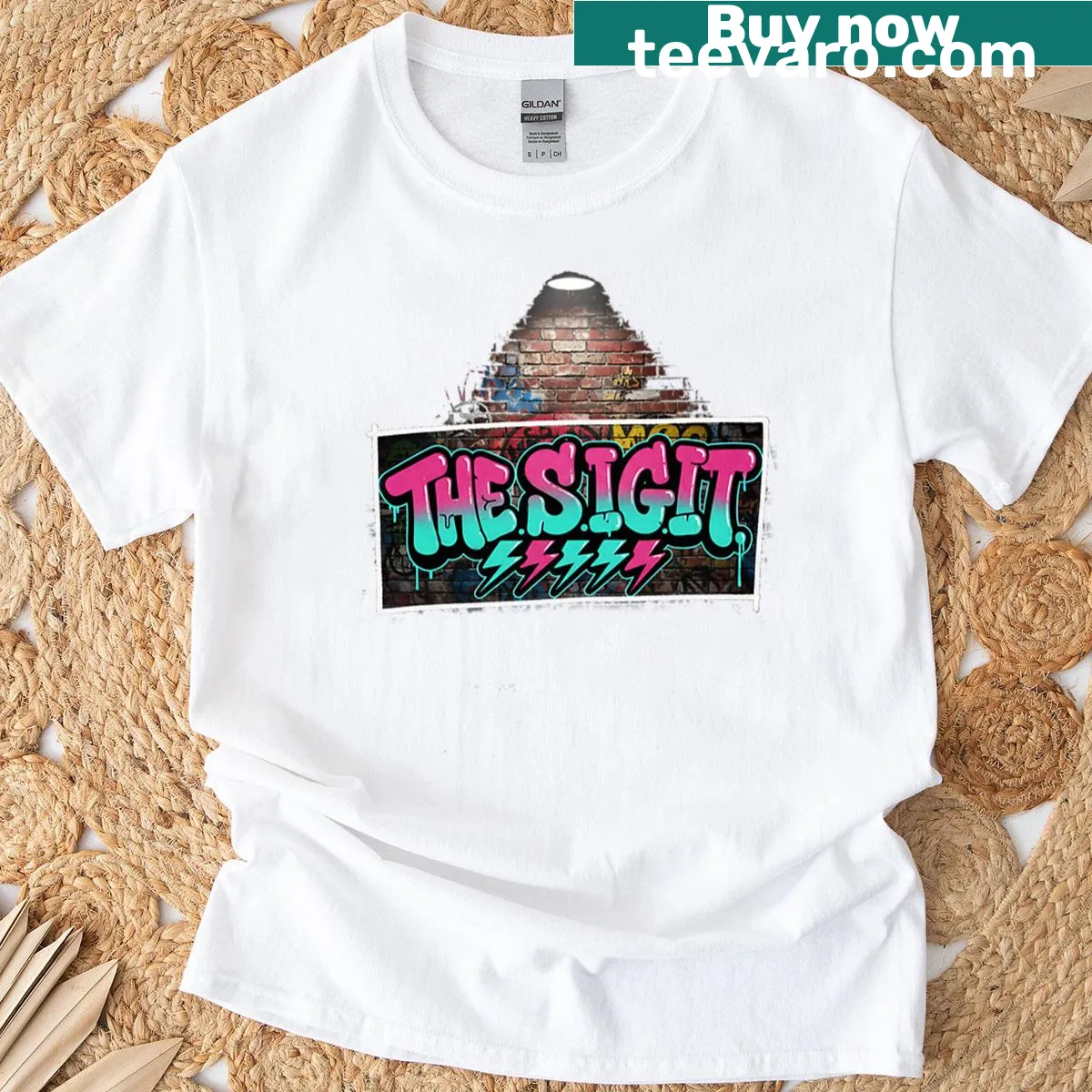 Minimalist T-shirt with abstract typography design — on a men's t-shirt