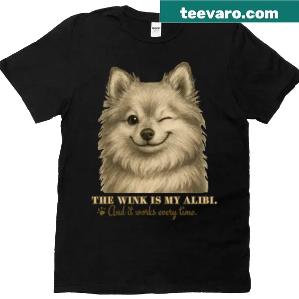 Funny T-shirt with the phrase 'The Wink Is My Alibi' in bold typography