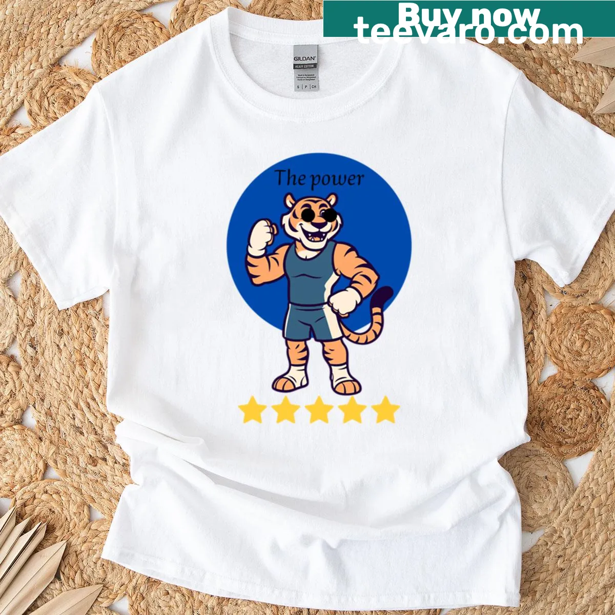 T-shirt featuring a tiger in a boxing pose, symbolizing strength and resilience. — on a men's t-shirt