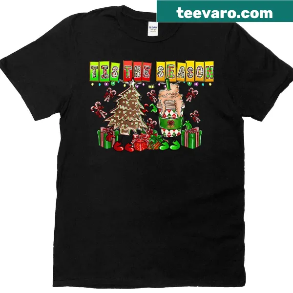 Funny Christmas T-shirt with festive tree and cocoa design