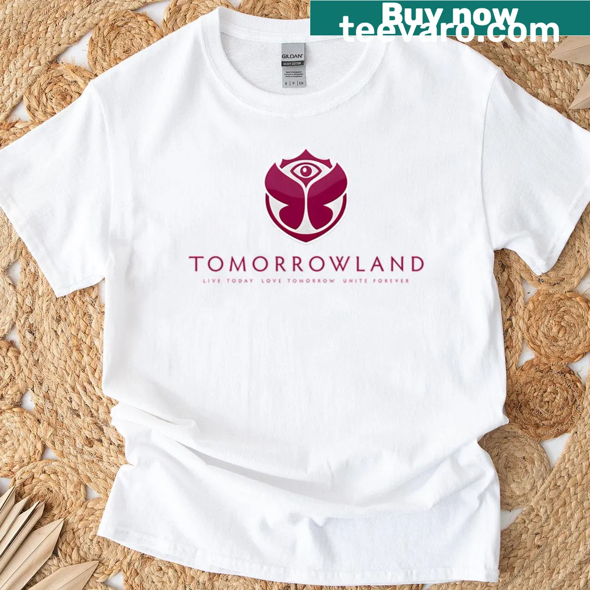 Tomorrowland festival logo T-shirt featuring whimsical design — on a men's t-shirt