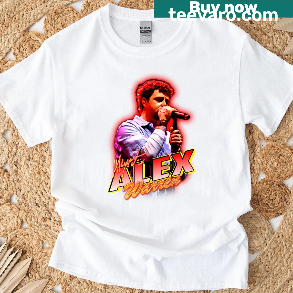 Retro logo T-shirt inspired by singer Alex Warren and music tours — on a men's t-shirt