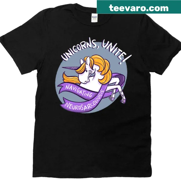 Large T-shirt with Unicorns Unite logo on a blue background
