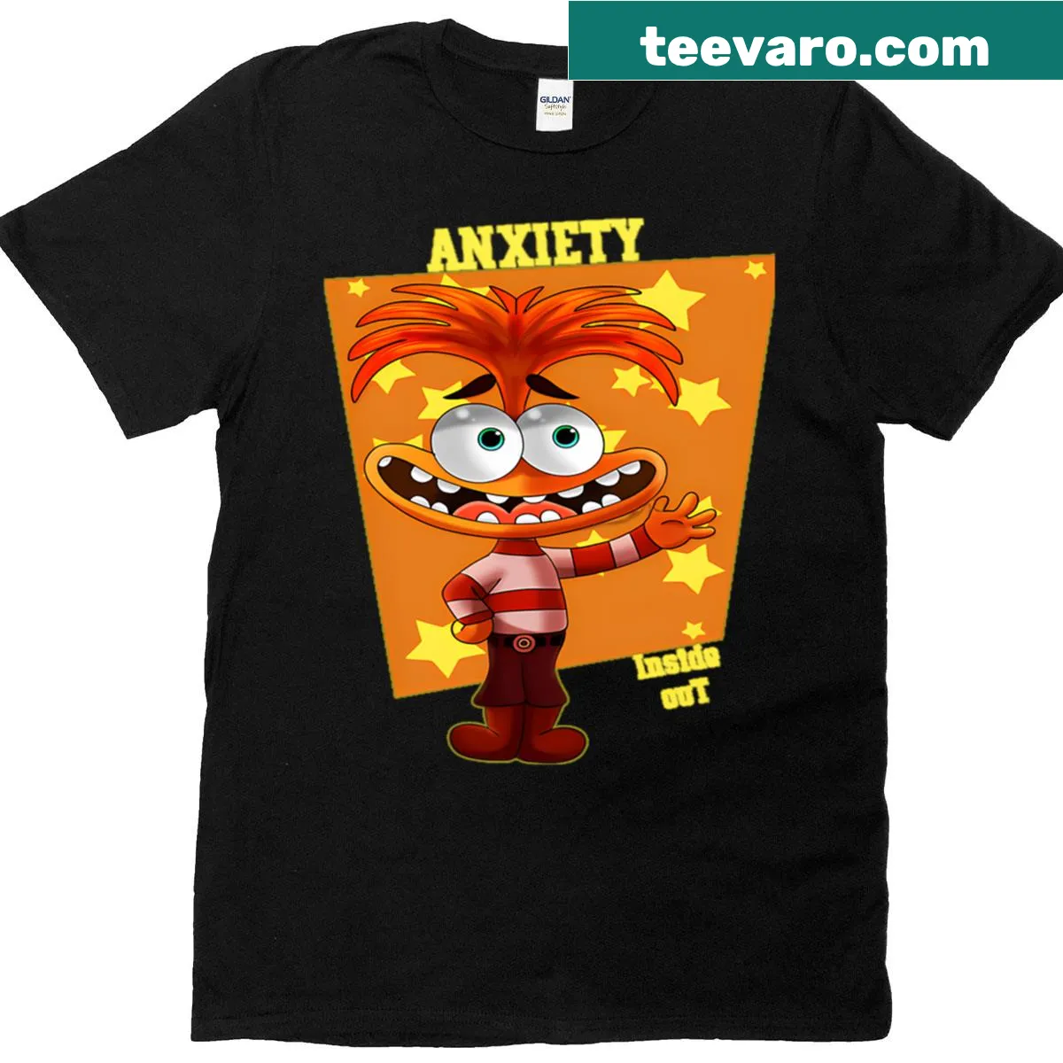 T-shirt featuring a graphic illustrating urban anxiety themes — on a men's t-shirt