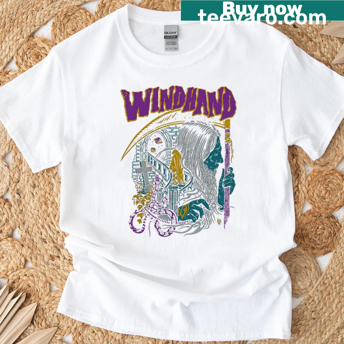 Vintage-style Windhand Band t-shirt featuring the band logo. — on a men's t-shirt