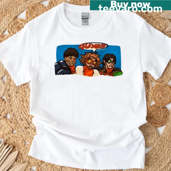 Illustration of Young Justice characters on a t-shirt