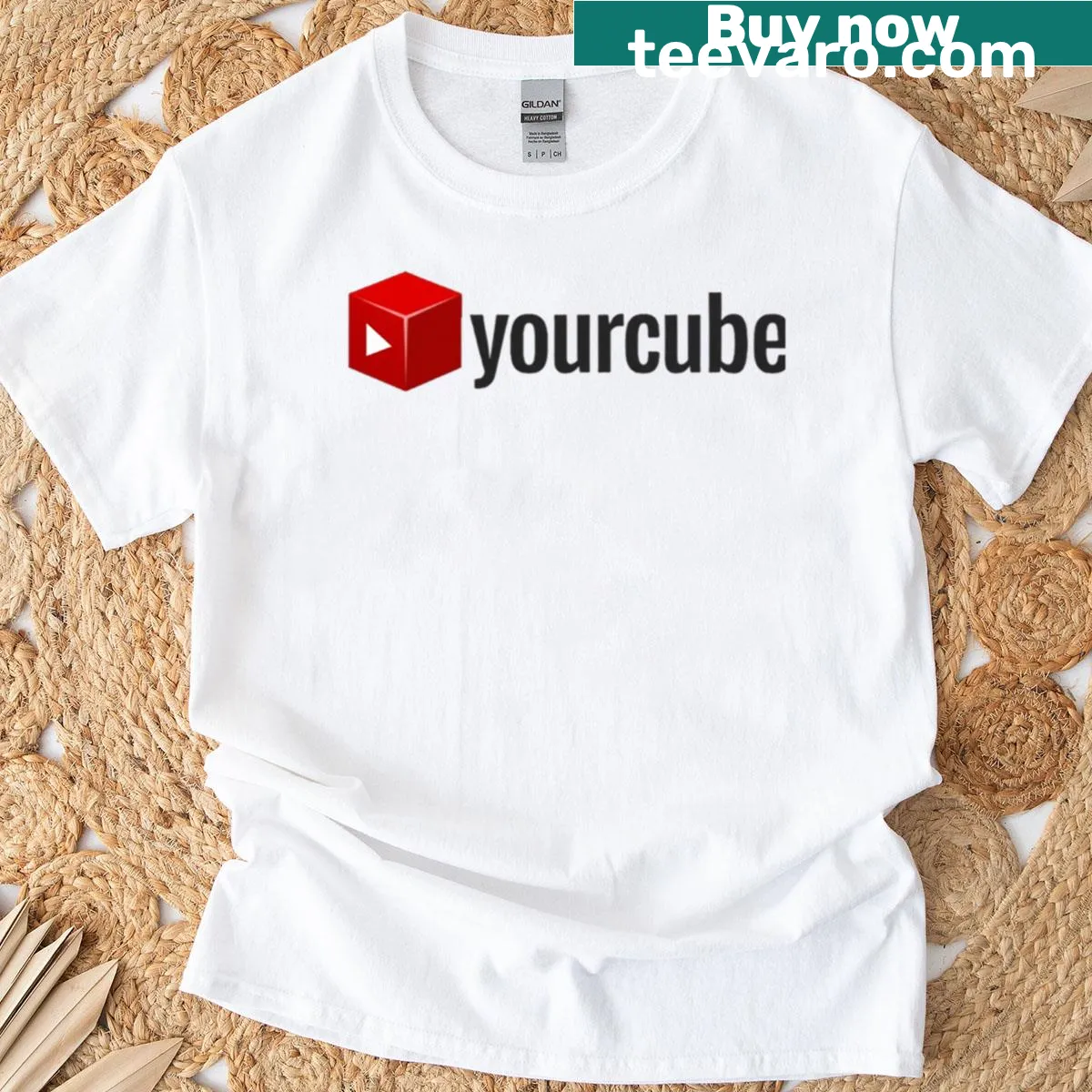 T-shirt featuring a parody of a popular video platform logo — on a men's t-shirt