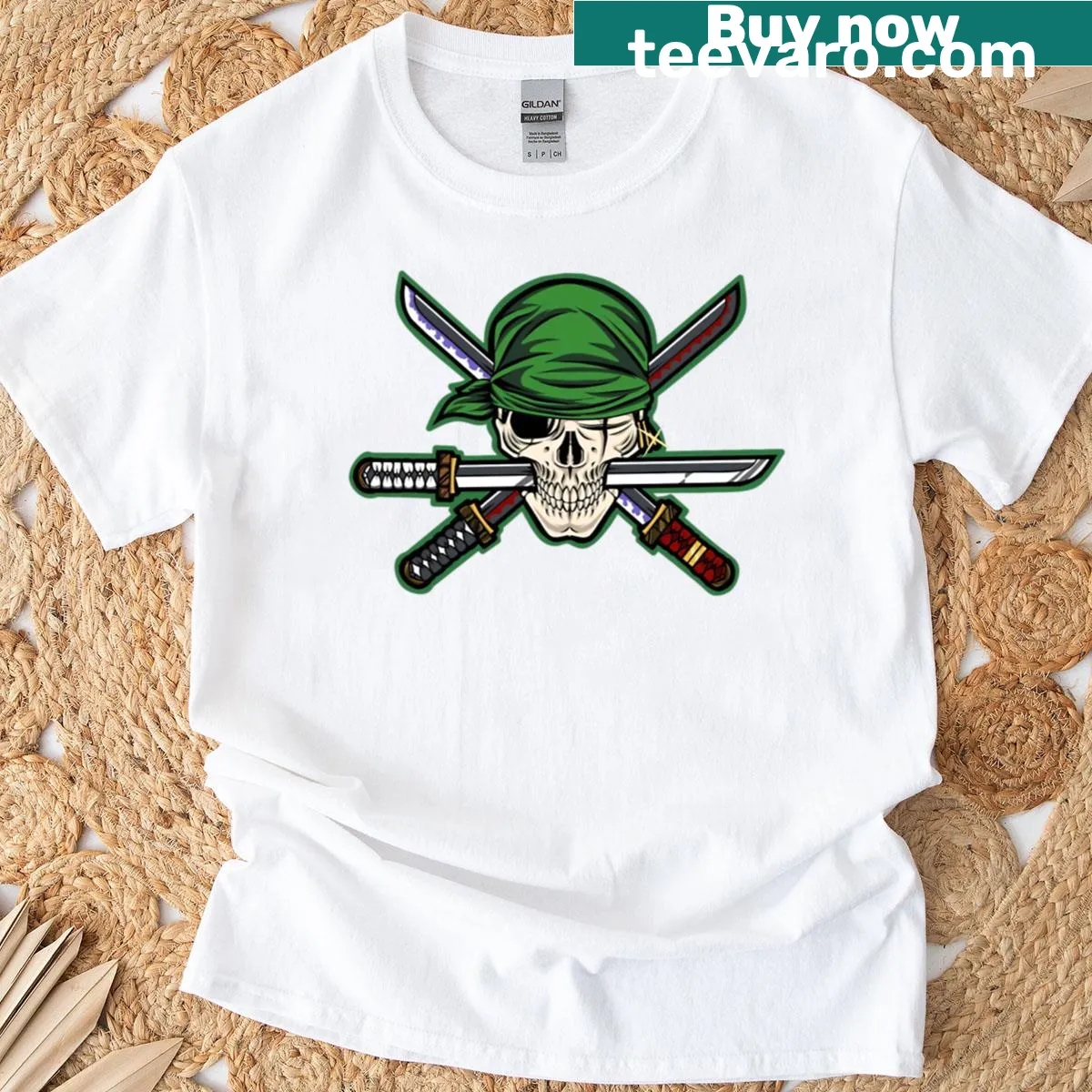 Oversized Zoro Pirate Logo t-shirt featuring a bold graphic. — on a men's t-shirt