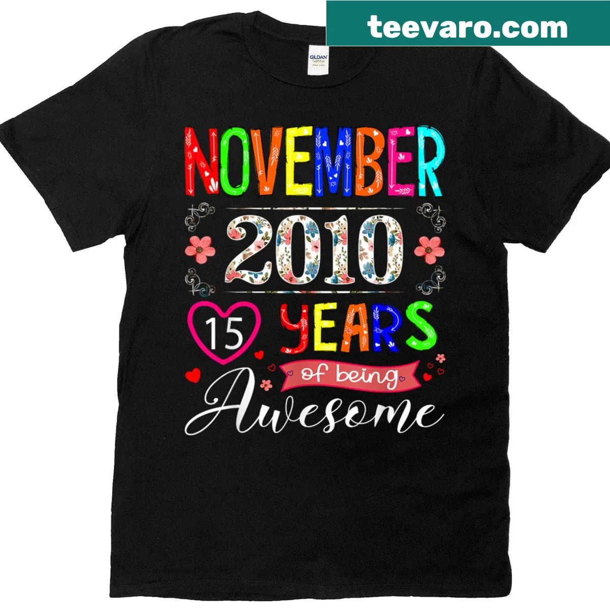 Floral T-shirt designed for a 15th birthday girl — on a men's t-shirt