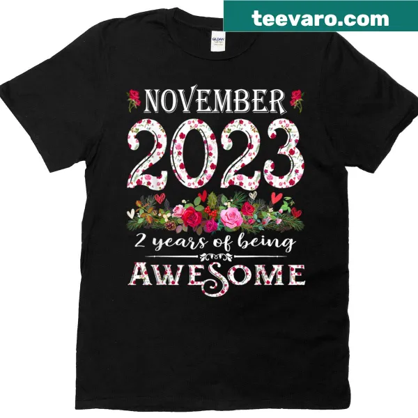 Floral 2nd birthday T-shirt for kids with 'Awesome' text