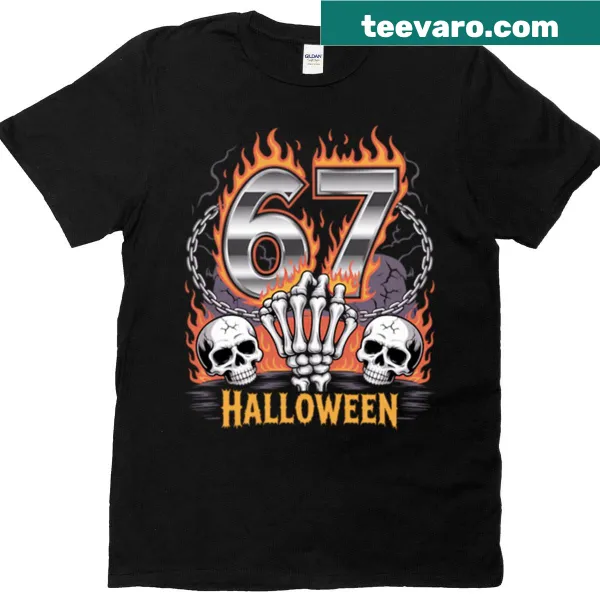 Halloween T-shirt with graphic of a creepy skeleton hand