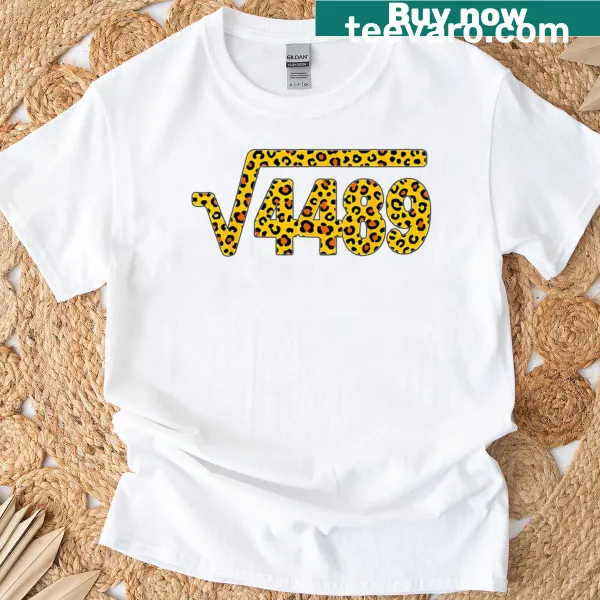 Funny math teacher t-shirt with leopard pattern and square root graphic
