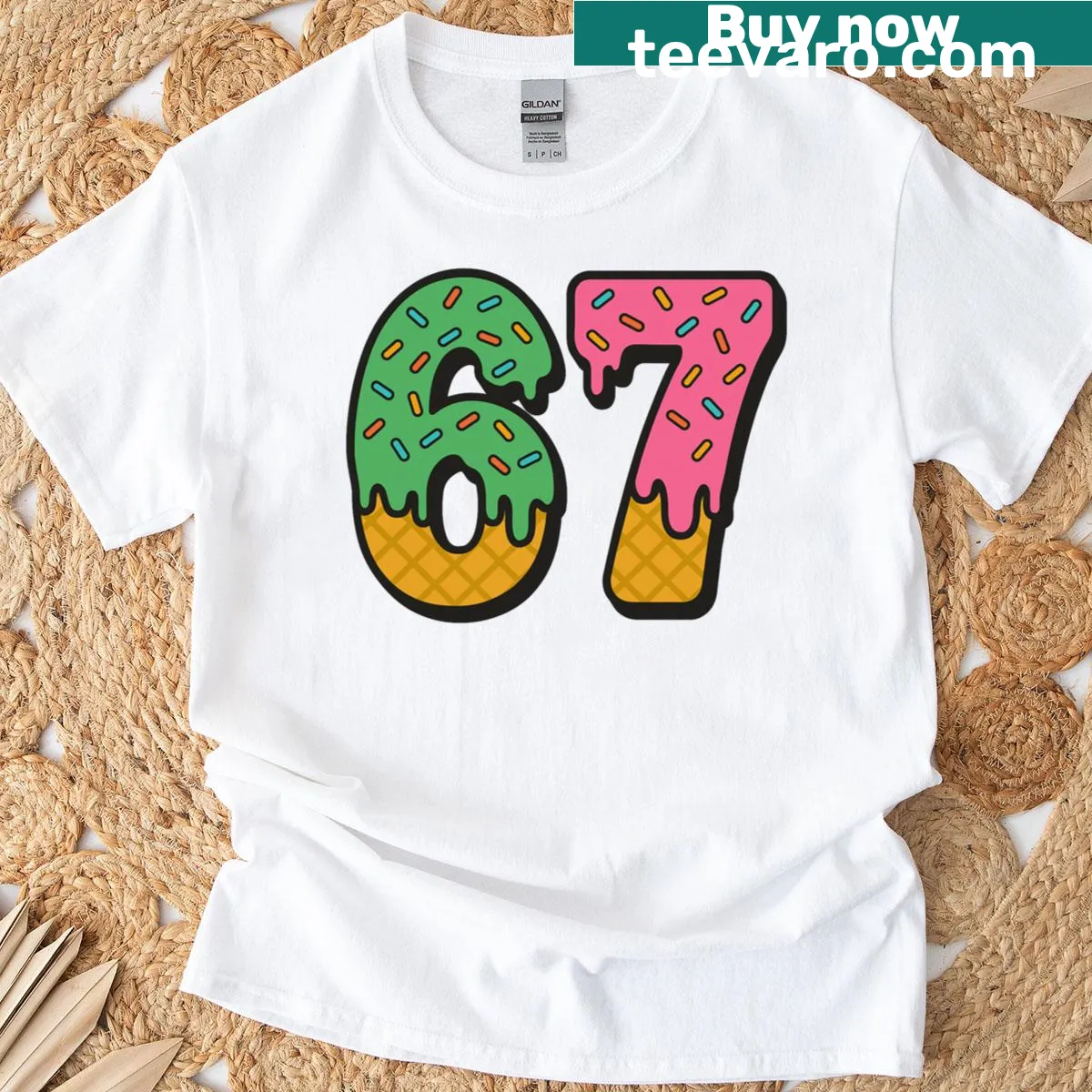 T-shirt with funny ice cream dripping graphic and meme art — on a men's t-shirt