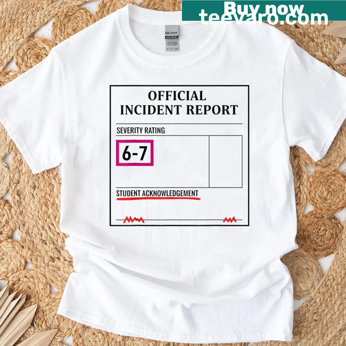 Funny teacher meme t-shirt with 'Dont Say 6-7 Again' text design. — on a men's t-shirt