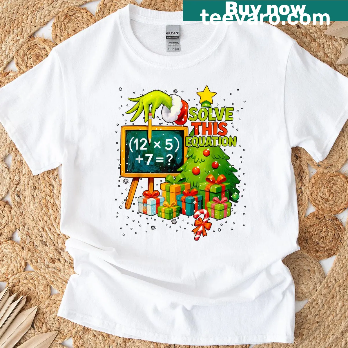 Funny Christmas teacher t-shirt with math meme text — on a men's t-shirt