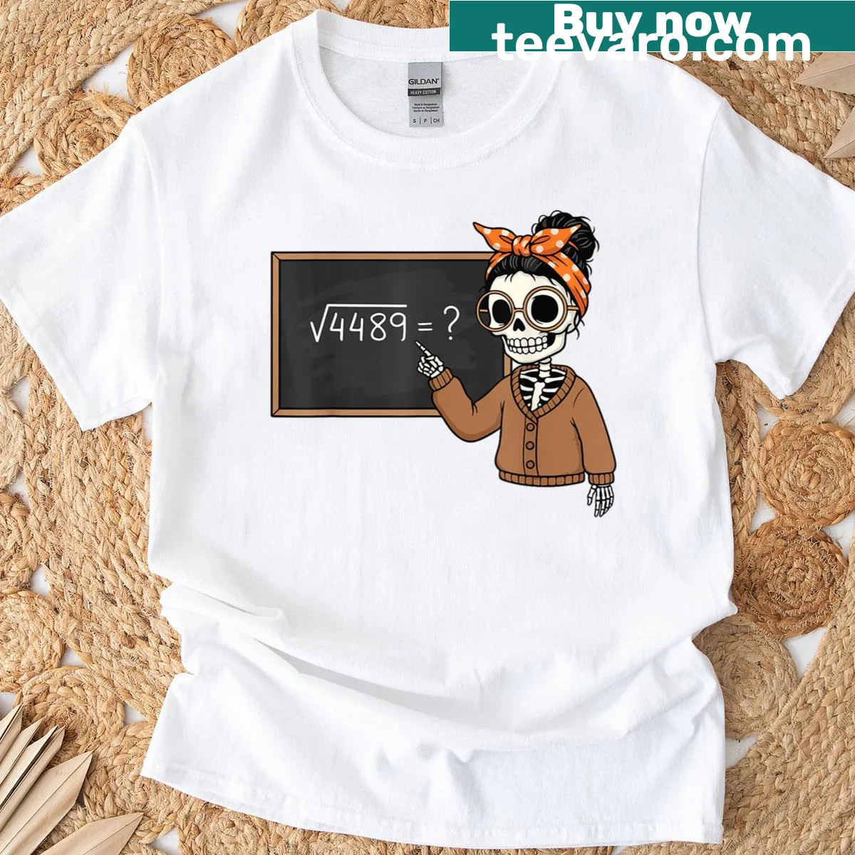 Math teacher Halloween T-shirt with skeleton graphic — on a men's t-shirt