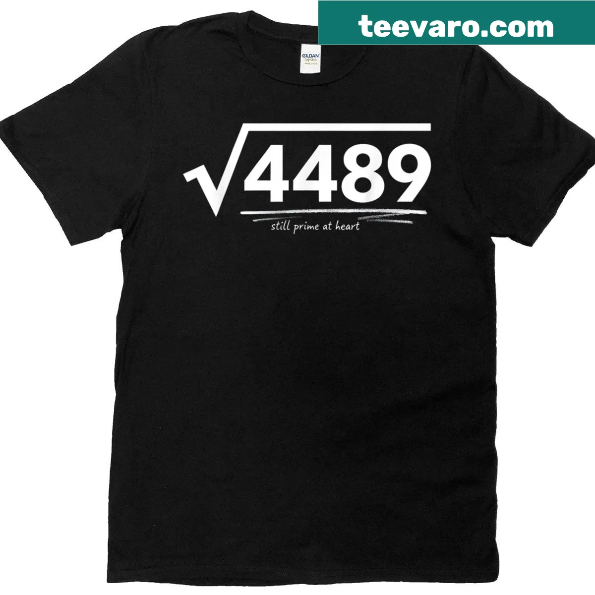 Funny birthday T-shirt for math teachers featuring Square Root 4489 — on a men's t-shirt