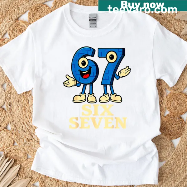Funny kids gaming meme T-shirt featuring number 67