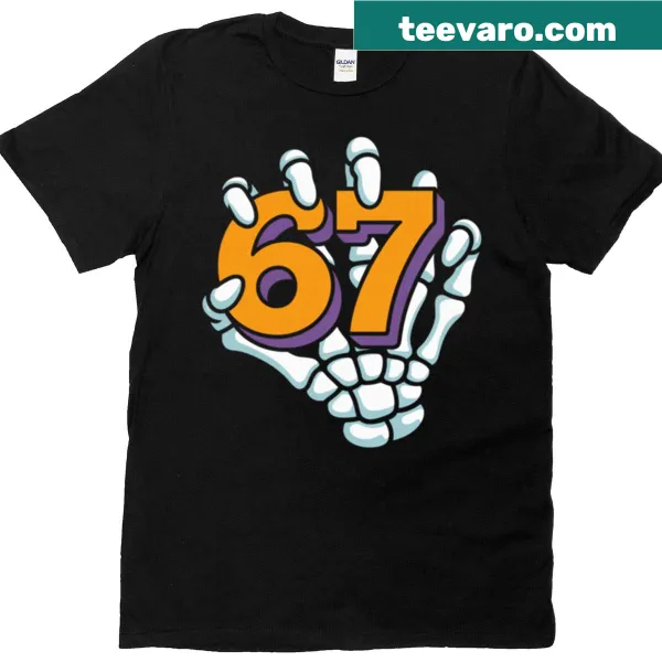 Skeleton hand graphic on a Halloween-themed t-shirt