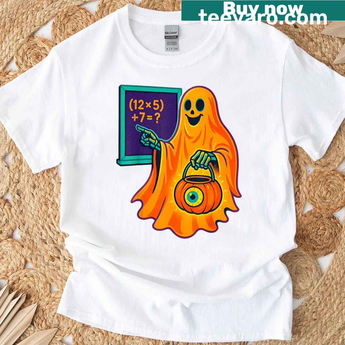 Cartoonish ghost shirt saying '67' with a humorous twist — on a men's t-shirt