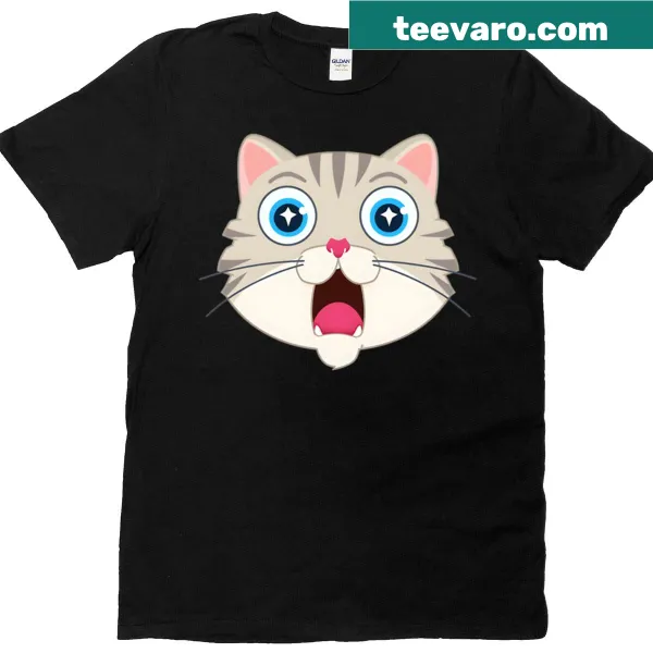 Cute cartoon cat face graphic T-shirt