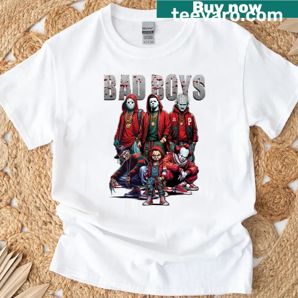 Edgy horror-themed graphic T-shirt featuring iconic characters