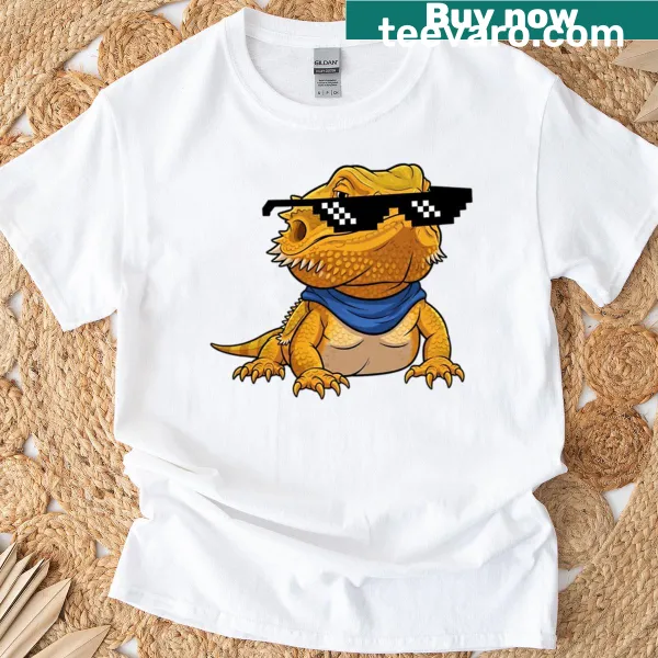 Playful illustration of a bearded dragon on a t-shirt
