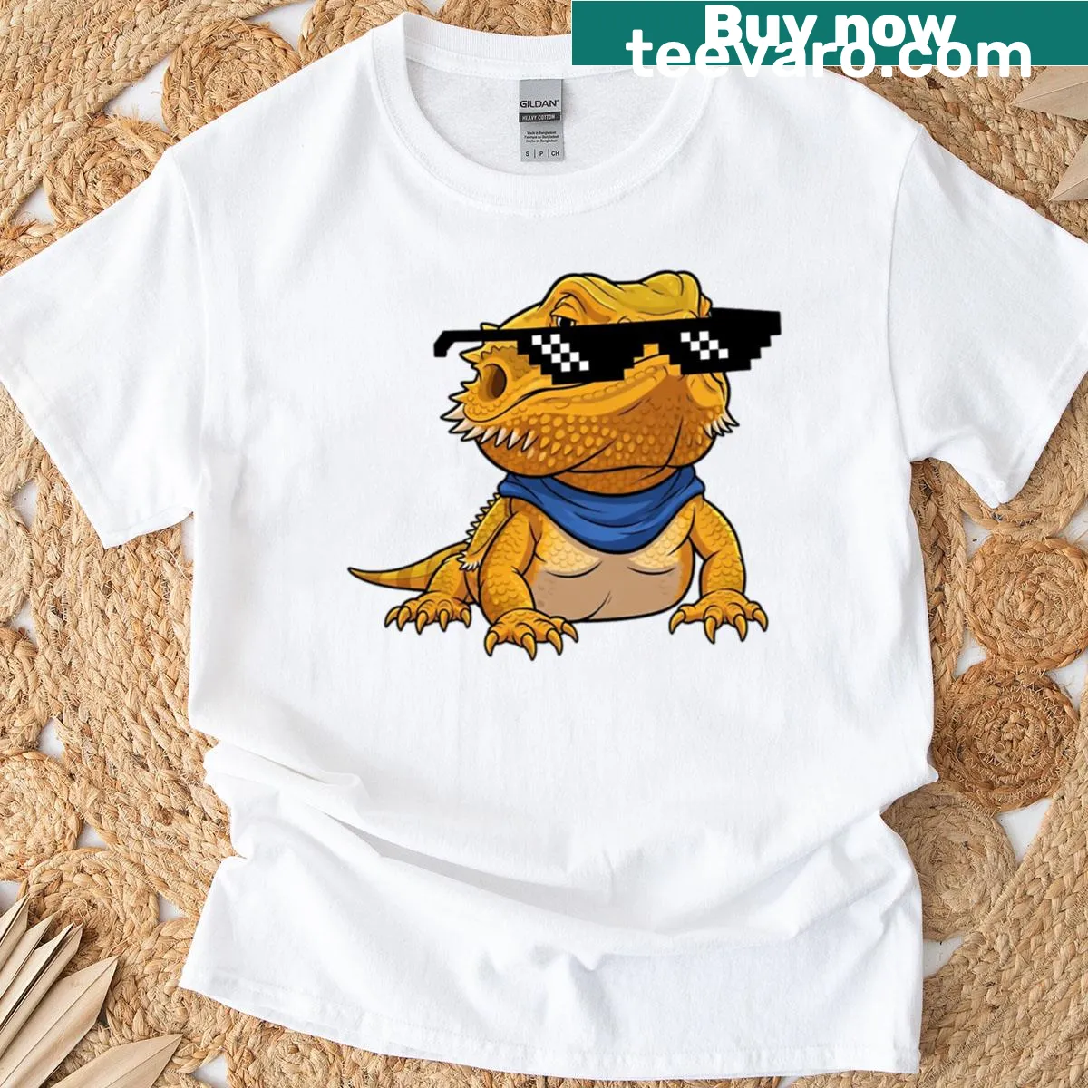 Playful illustration of a bearded dragon on a t-shirt — on a men's t-shirt
