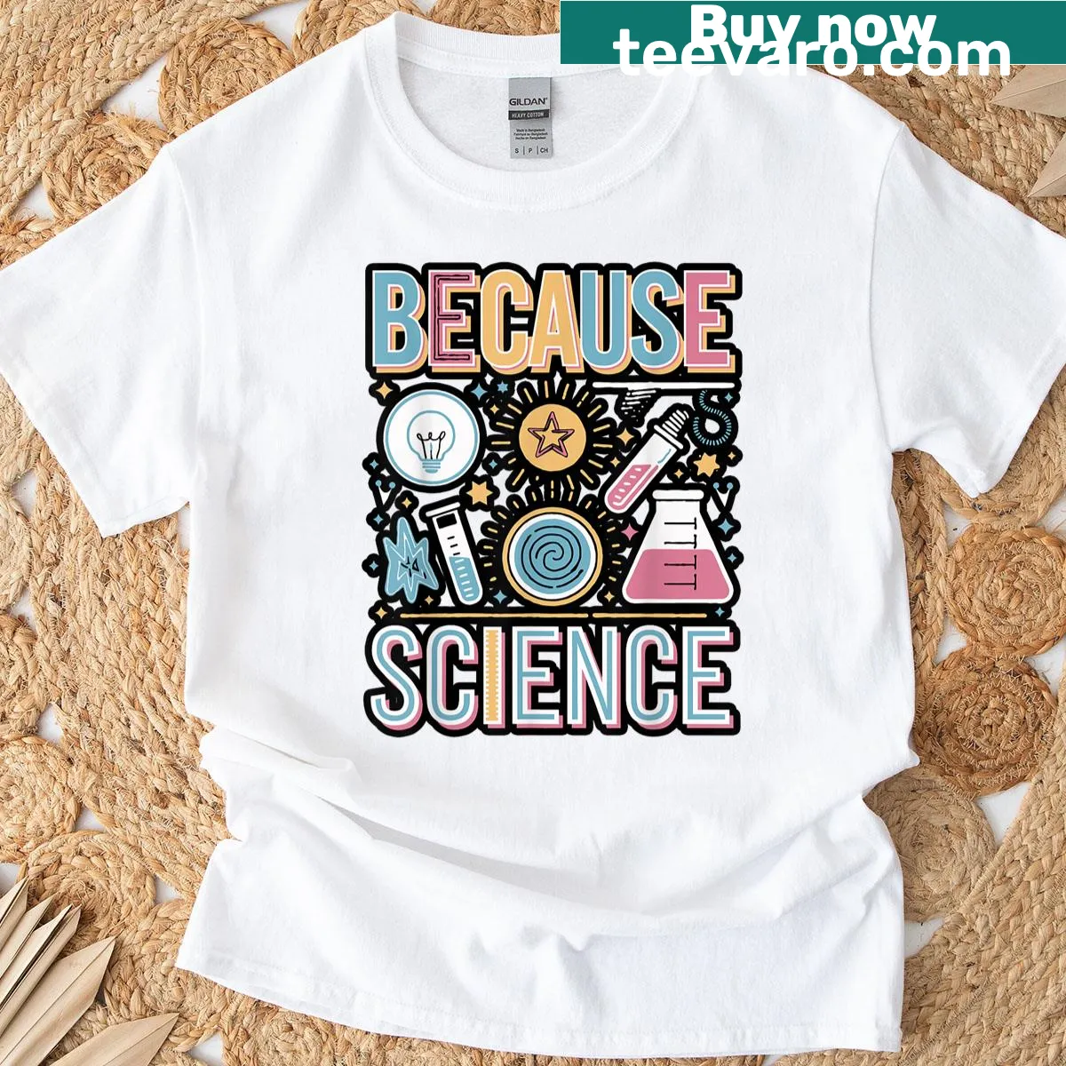 Minimalist T-shirt with the phrase 'Because Science' in clean typography — on a men's t-shirt