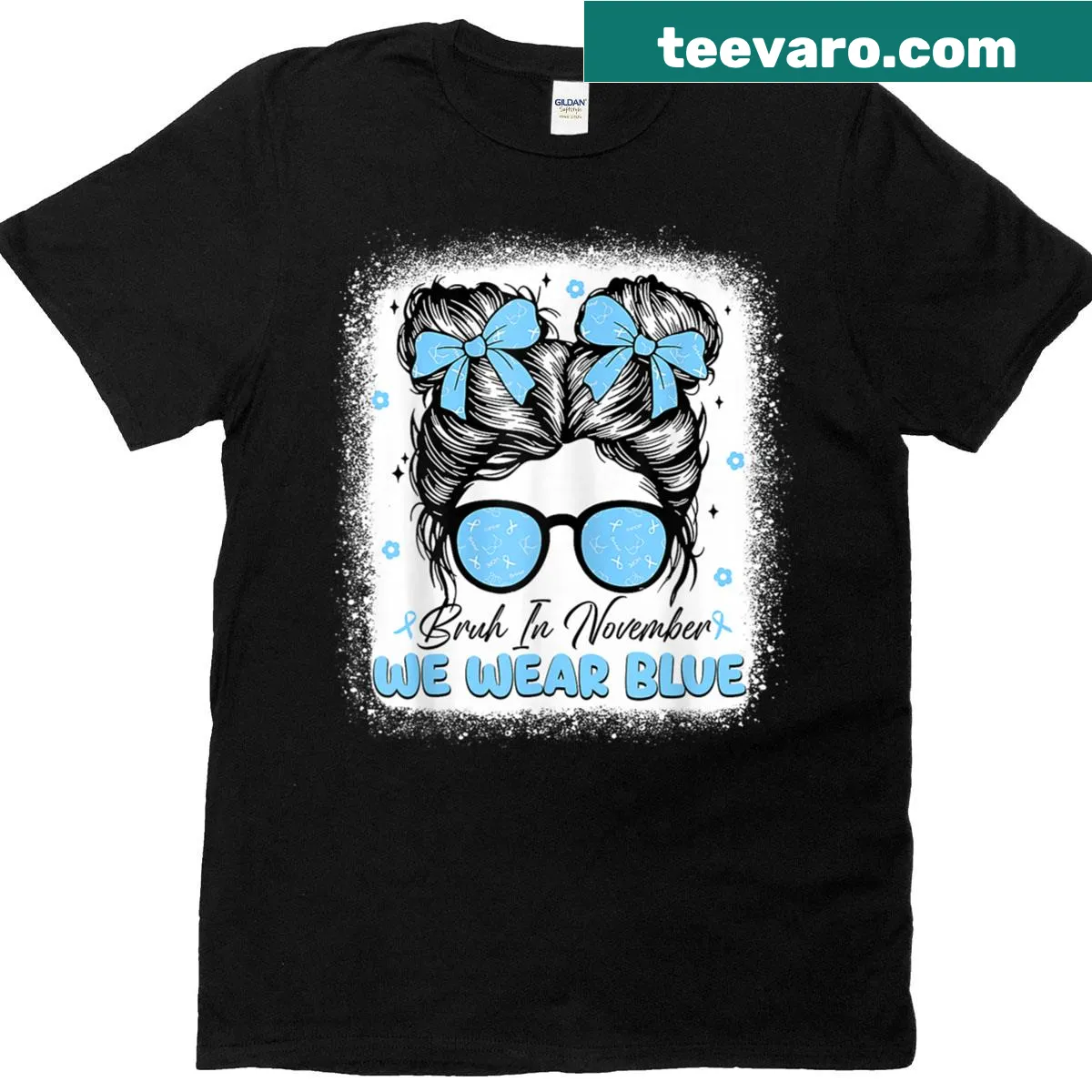 Diabetes awareness t-shirt featuring messy bun graphic and text — on a men's t-shirt