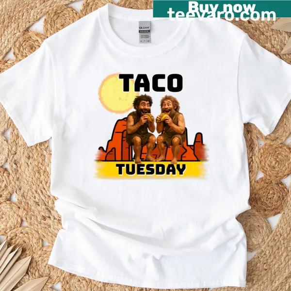 Funny taco-themed caveman t-shirt for casual wear