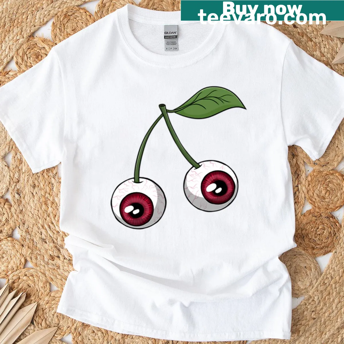 Cartoon graphic of cherry eyeballs on a t-shirt — on a men's t-shirt