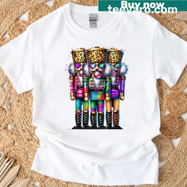 Preppy Christmas T-shirt with a nutcracker design in plaid