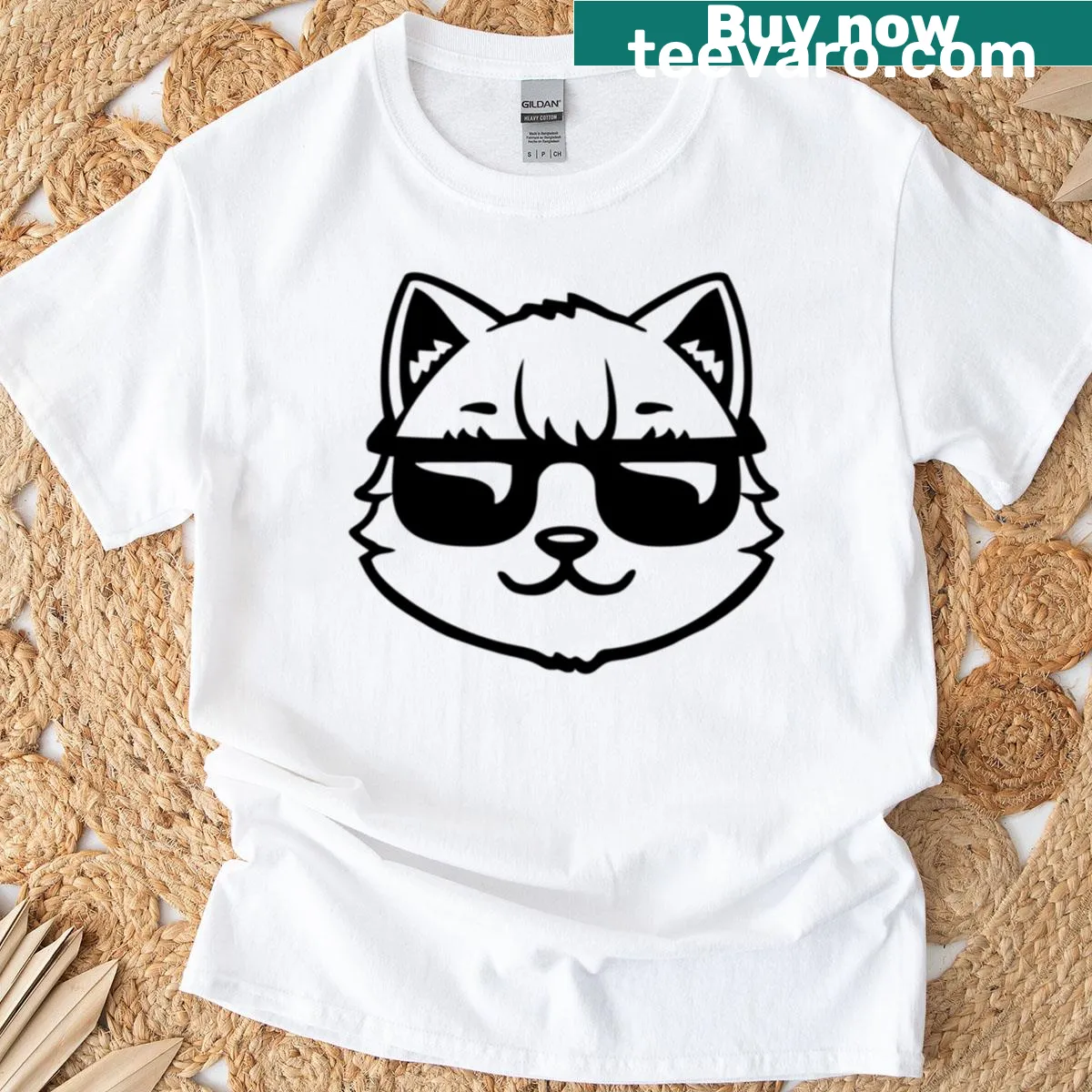 Cartoon cat with sunglasses on a chill vibe T-shirt — on a men's t-shirt