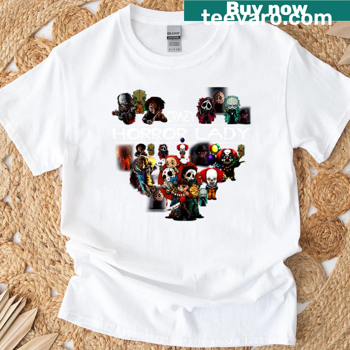 Horror-themed t-shirt featuring classic horror characters — on a men's t-shirt