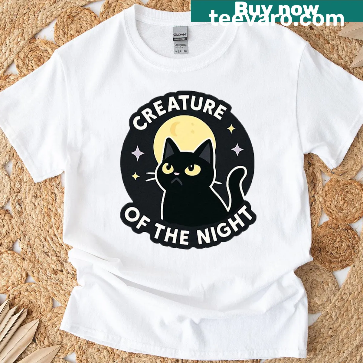 T-shirt with 'Creature Of The Night' text and spooky graphic — on a men's t-shirt