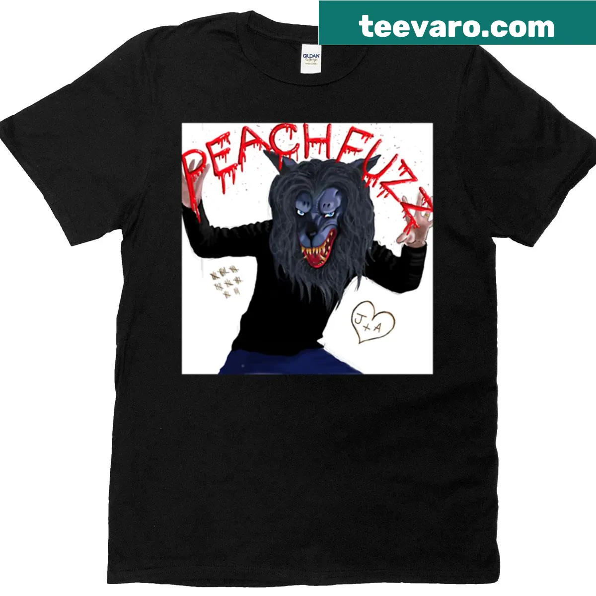 T-shirt featuring a werewolf mask in an intriguing pose. — on a men's t-shirt