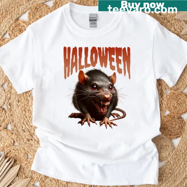 T-shirt with a creepy horror-themed rat graphic