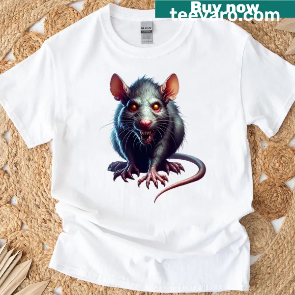 Horror themed t-shirt featuring a creepy rat graphic