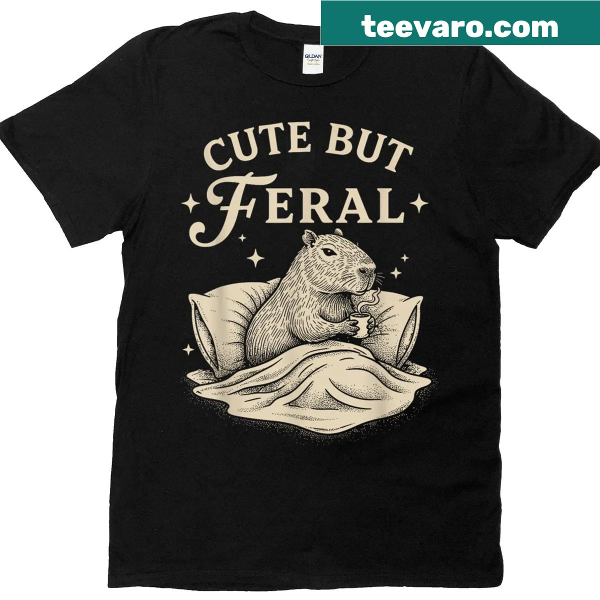 Toddler T-shirt with an illustration of a cute capybara at bedtime. — on a men's t-shirt