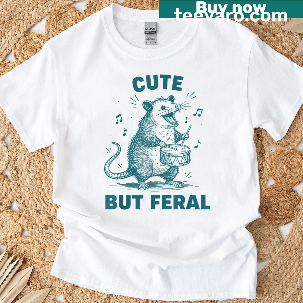 Adorable possum playing drums on a toddler t-shirt. — on a men's t-shirt