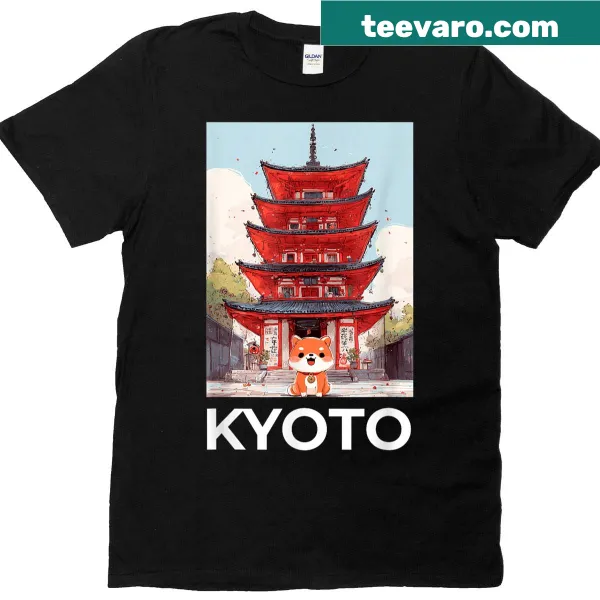 Illustration of a cat sightseeing in Kyoto on a t-shirt