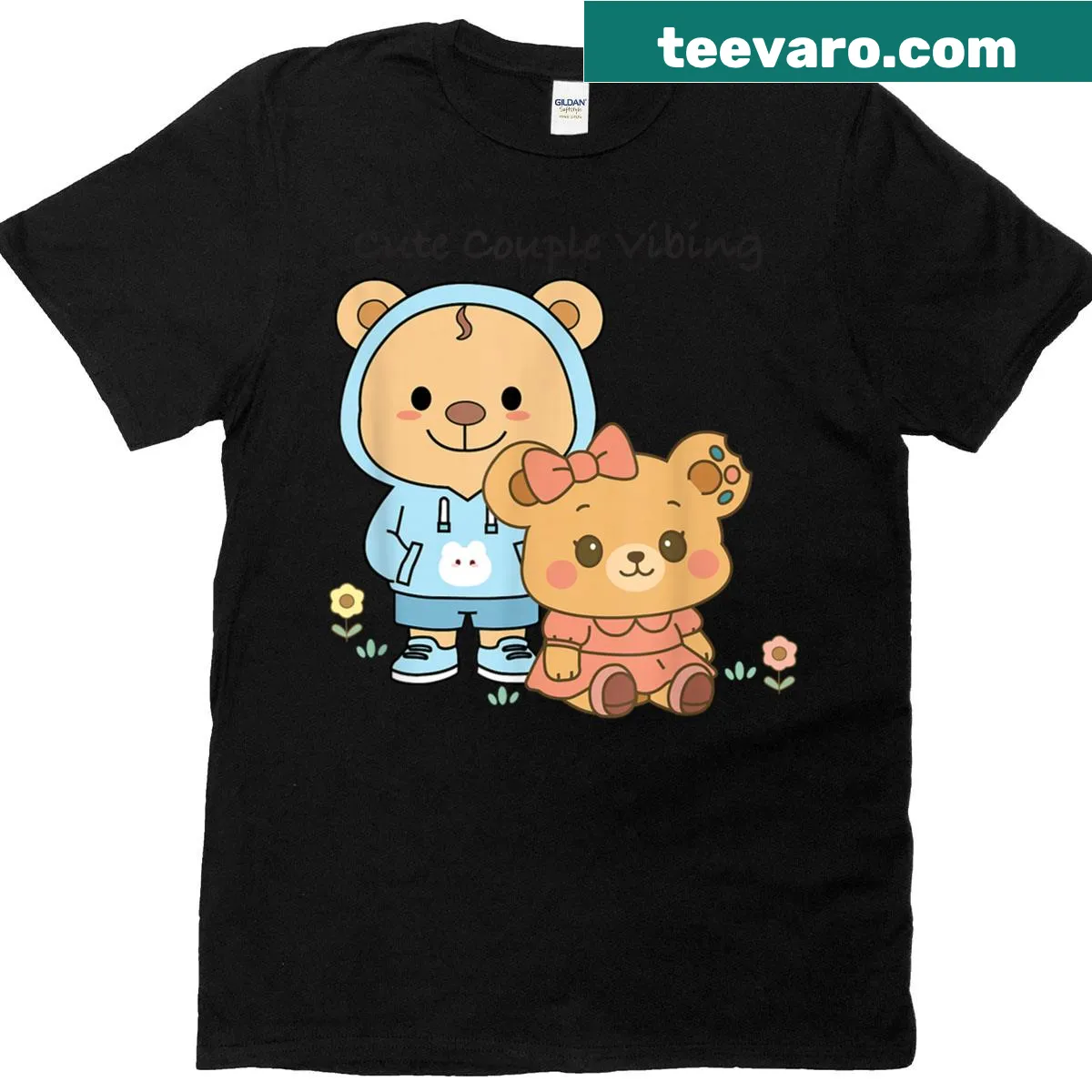 Cartoon graphic of a cute couple on a T-shirt — on a men's t-shirt
