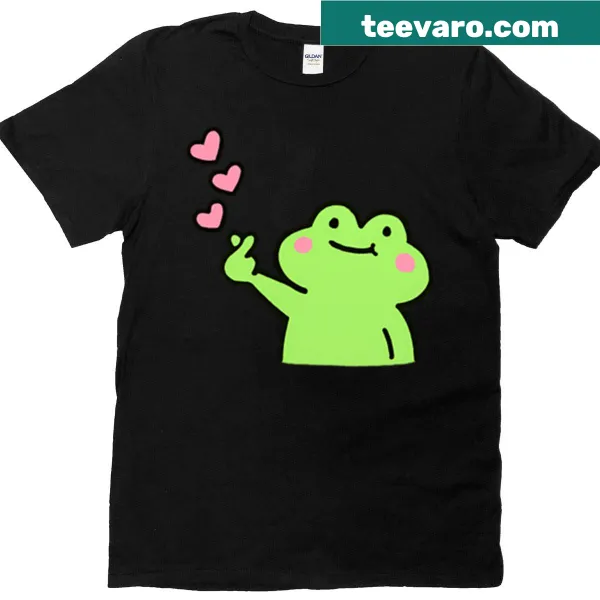Cute frog t-shirt with finger heart emoji design