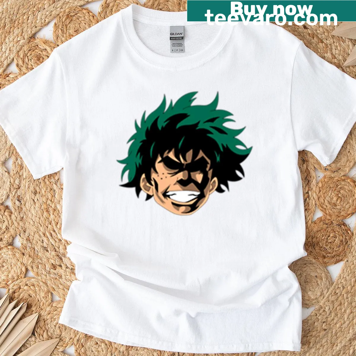 Oversized T-shirt featuring Deku and All Might faces — on a men's t-shirt